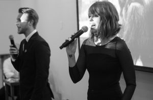 Edward Odom and Katy Manning emceeing the What It's Like Project's Black White Gala